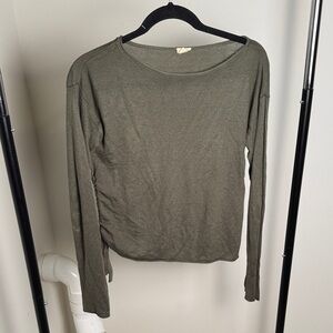 Garage Olive Green Long Sleeve Side Tie Long Sleeve Knit T-Shirt Size Small